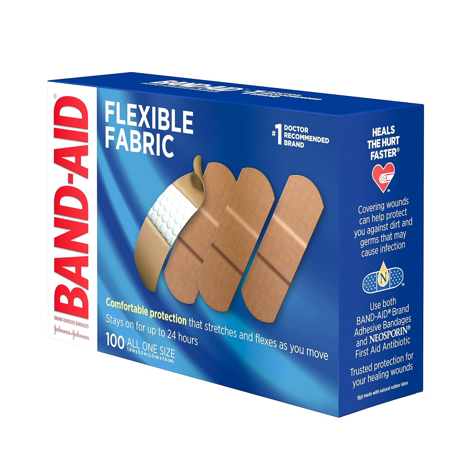 Band-Aid Adhesive Bandages, Flexible Fabric, All One Size 1" X 3" , 100 Count (492450711184)