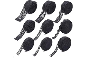 DHFLYDH Black Lace Ribbon 18 Yards Cotton Lace Trim Vintage Crochet Lace Ribbon Trim for Bridal Wedding Decoration Christmas Package DIY Sewing Craft Supply（2 Yards Each）