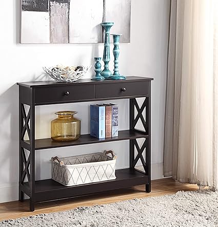 Amazon.com: Mesa de entrada de 3 niveles con acabado espresso y dos