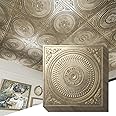 Art3d 12-Pack Drop Ceiling Tiles 2x2 FT, Decorative Easy Install PVC Ceiling Panels for Interior Kitchen Bathroom Basement, 24x24 Inch, Antique Gold
