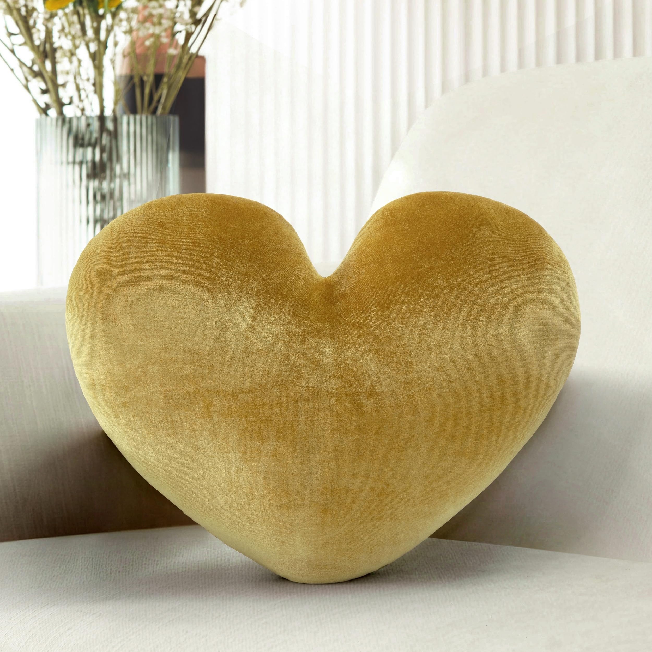 Photo 1 of 16 Inch Gold Heart Pillow Decorative Throw Pillows, Heart Shaped Soft Fluffy Cute Pillows Cushions for Valentines Wedding Couch Chair Bed Bedroom Room Home Decor Aesthetic (1, Gold, Medium-16"x13")