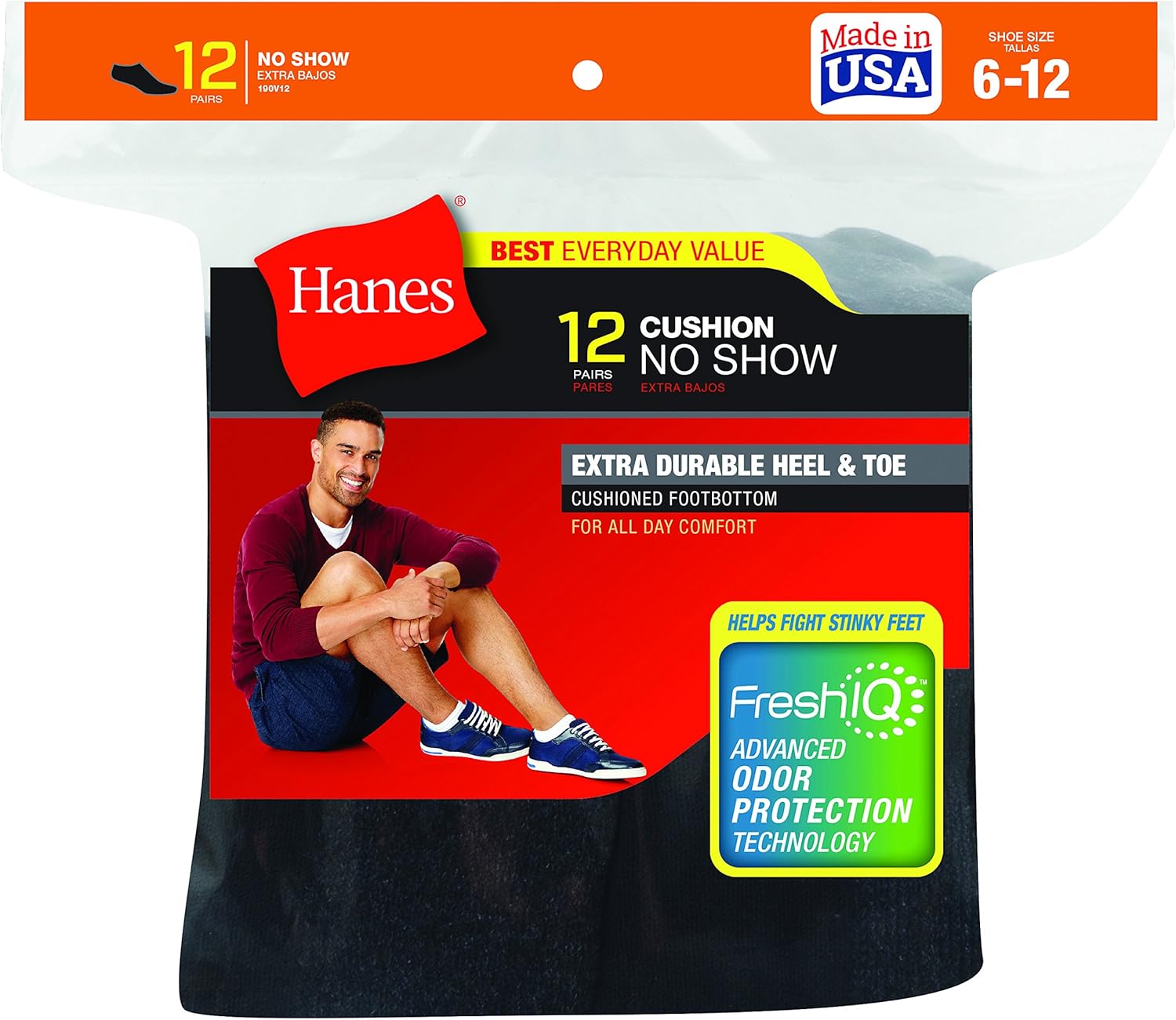 Hanes Men's FreshIQ No-Show Socks, 12 Pack, White, Shoe Size: 6-12 at  Men’s Clothing store