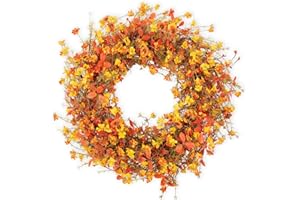DIYFLORU 22 Inch Fall Wreaths for Front Door Artificial Orange Eucalyptus Berry Autumn Wreath with Daisy Jasmine Flowers Farmhouse Fall Flower Wreath for Front Door Outside Indoors