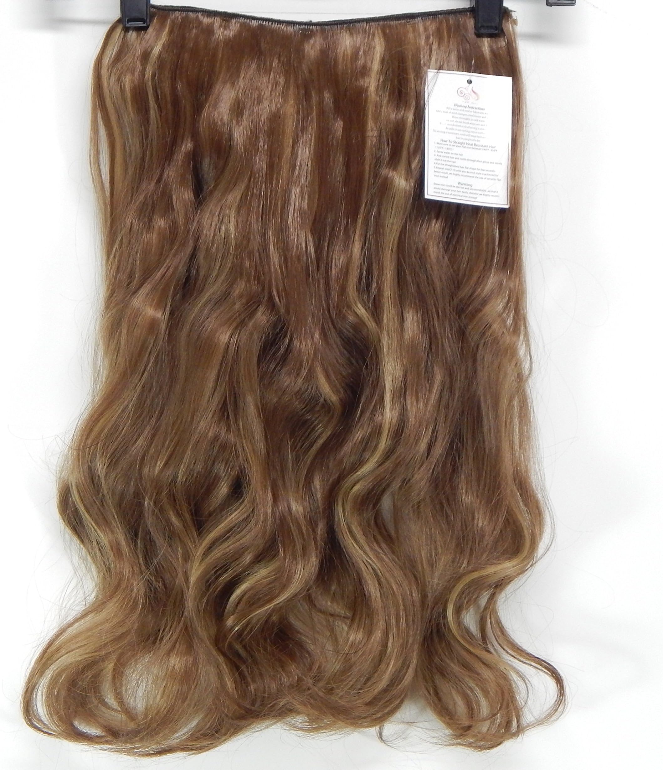 Wavy 20" Halo - Flip in Synthetic Hair Extensions on a Wire Heat Resistant to 350 20 inch with 10 Colors to choose from. Wavy hair. (#10/24 Light Brown/Blonde Mix)