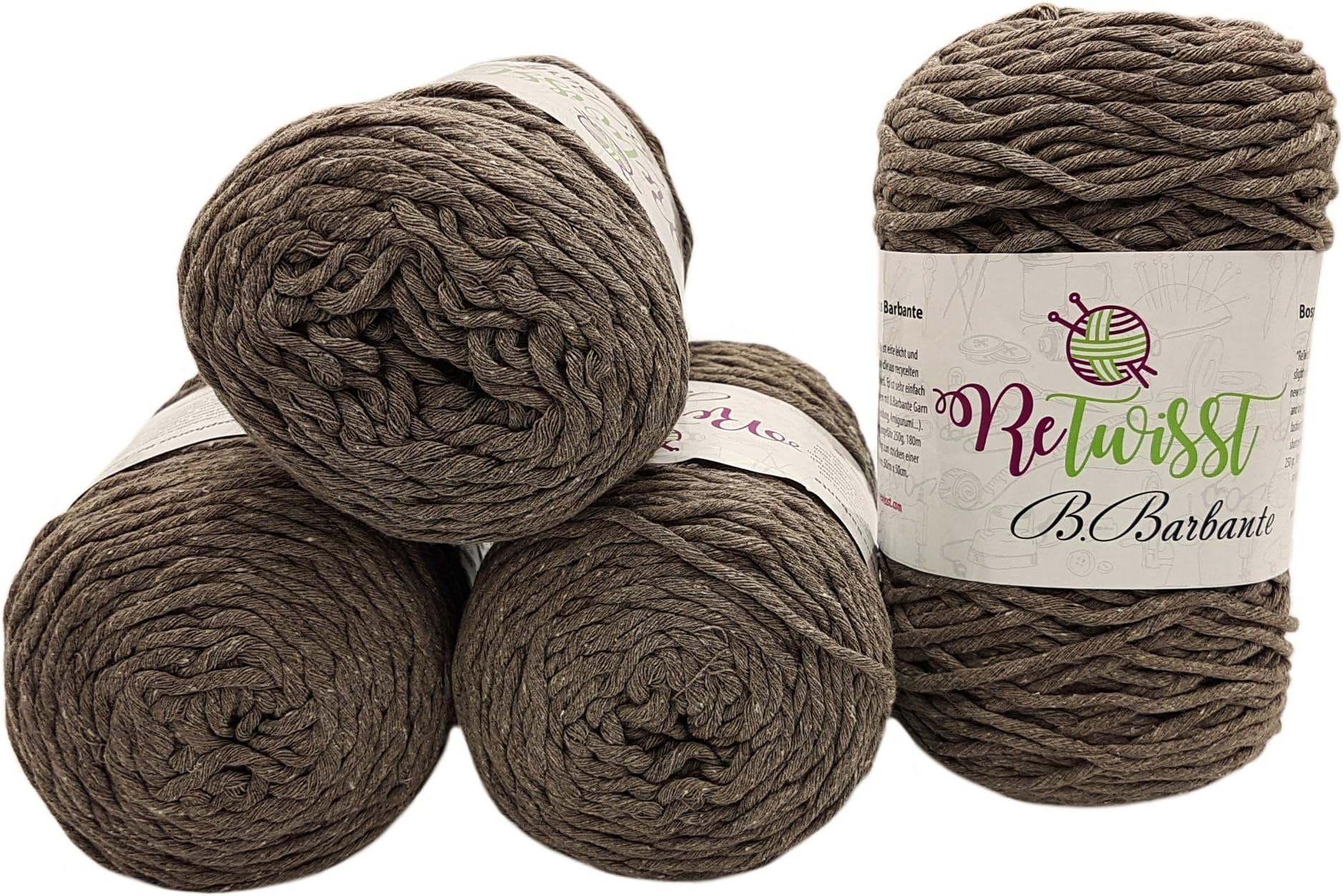 ReTwisst 1000 grams, total approx. 720 M Long Yarn 4 x 250GRAMM Jersey, Alcantara, Cord Thread Assorted Colours to choose from taupe