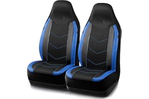 PIC AUTO Leather Car Seat Covers, Sports Carbon Fiber & Mesh Design, High-Back Two Front Set, Waterproof Automotive Seat Cove