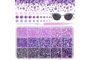 CYNAILLI 15000 Pcs Purple Resin Rhinestones for Crafts, Flatback Resin Rhinestones for Bedazzling Gems 2/3/4/5/6mm Flatback Gems Jewels for DIY Mugs Tumblers Bottles Clothing Shoes Nail Art