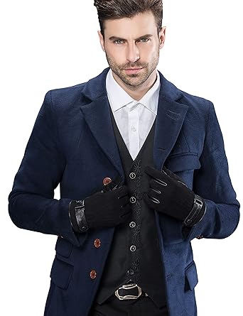 YISEVEN Herren Touchscreen Schaffell Wildleder handschuhe