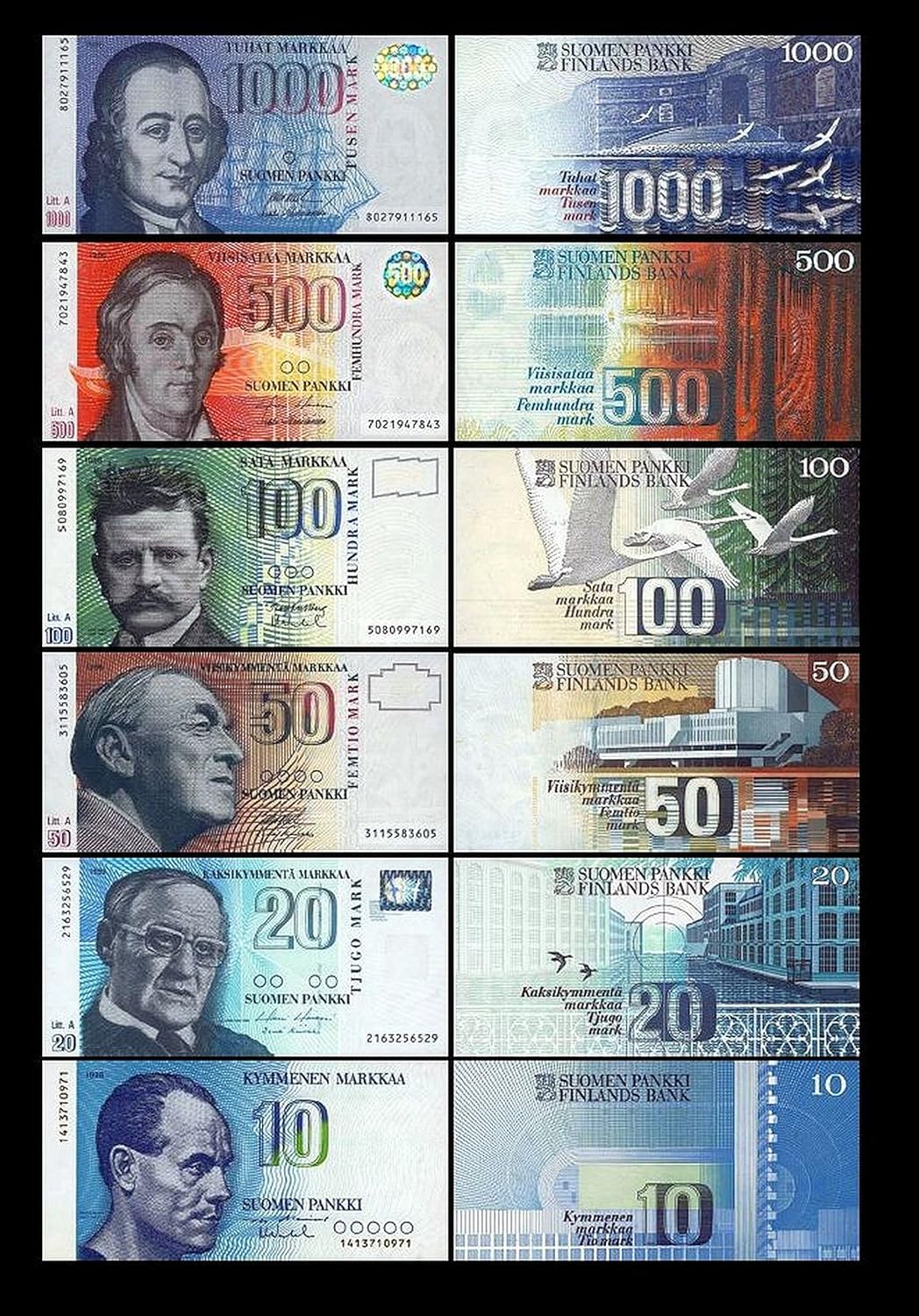 10 20 50 100 500 1000 Finnische Mark Banknoten 2 Serie Alte Wahrung Reproduktion Amazon De Spielzeug