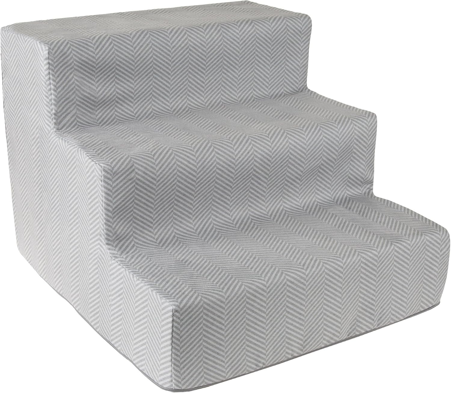 High Density Foam Pet Stairs 3 Steps with Machine Washable Zippered Removeable Micro-Fiber Cover with non-slip bottom by PETMAKER – Print on Gray : Pet Supplies