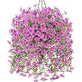 HyeFlora Artificial Hanging Flowers Basket for Outdoor, Fake Flowers Faux Plants Look Real for Yard Gardens Porch Patio Home (Purple)