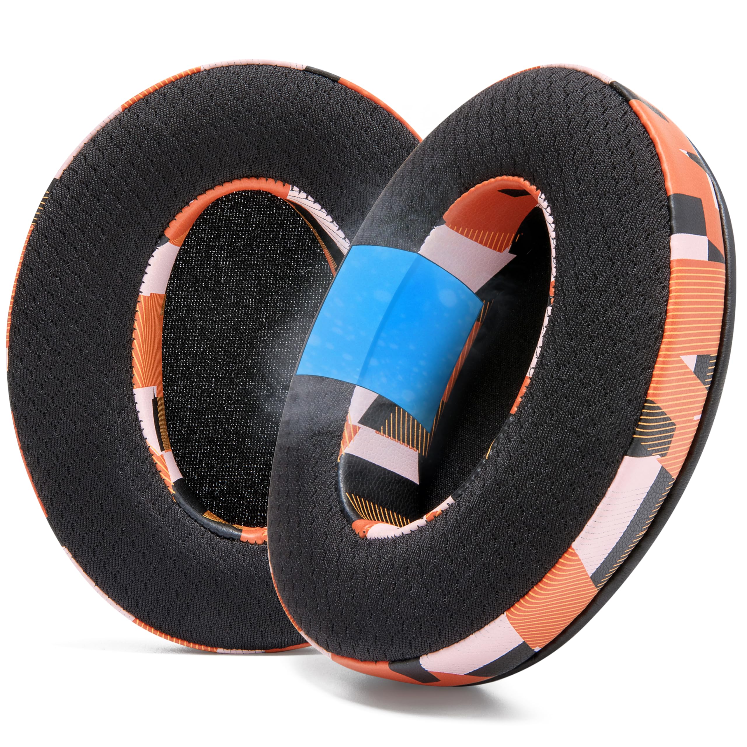 WC Freeze Hybrid Fabric Cooling Gel Replacement Earpads - Compatible with HyperX Cloud, Steelseries Arctis, ATH M50X, Turtle Beach Stealth & More - Comfortable & Cooler for Longer | Orange Prism