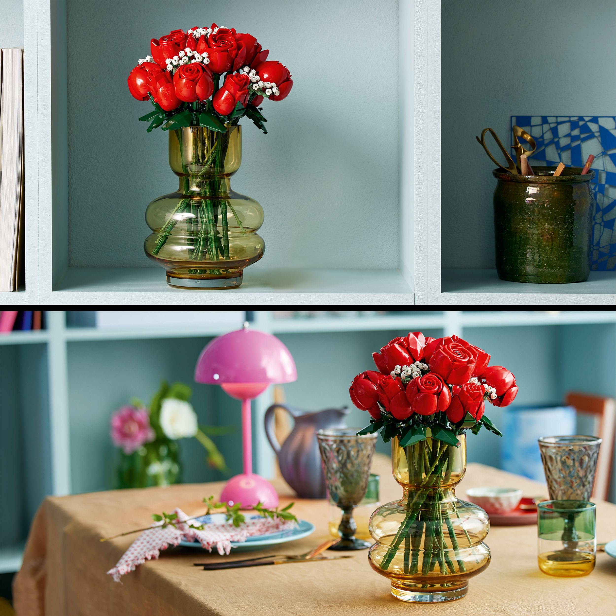 LEGO Botanicals Rosenstrauß - Set aus Kunstblumen für Erwachsene - mit 12 künstlichen Rosen & 4 Zweigen Schleierkraut - DIY Deko zum Bauen - Geschenkidee zum Muttertag - 10328 3