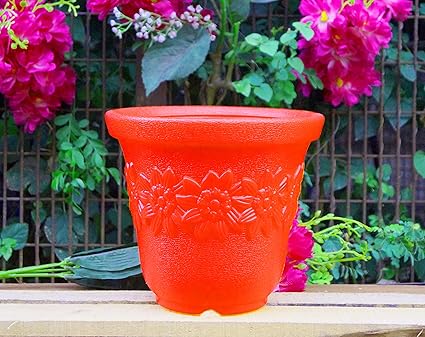 Asian Aura 10 Inch 100% Pure Virgin Plastic Sunny Pot Plant Container Set (Pack of 1, Red)