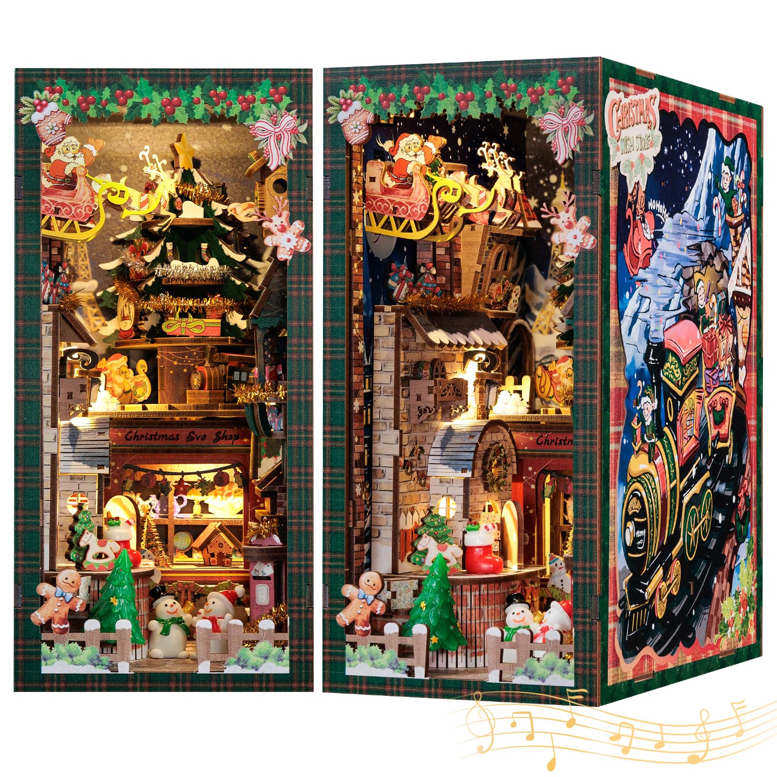 CUTEBEE Book Nook Kit,DIY Miniature Dolls House Kit 3D Wooden Puzzle Bookend Booknook Christmas with LED Lights,Model Kits for Adults to Build,Book Shelf Decoration Gift(Christmas Wish Store)
