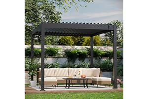 LAUSAINT HOME Outdoor Louvered Pergola 10'x10' with Gutter, Well Engineered Waterproof Aluminum Gazebo Kit with Adjustable Roof for Patio, Garden and Deck, All Aluminum, Black