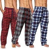 Active Club 3 Pack Mens Fleece Pajama Pants - Plaid Lounge Bottoms with Pockets (S- 3X)