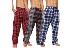 Active Club 3 Pack Mens Fleece Pajama Pants - Plaid Lounge Bottoms with Pockets (S- 3X)