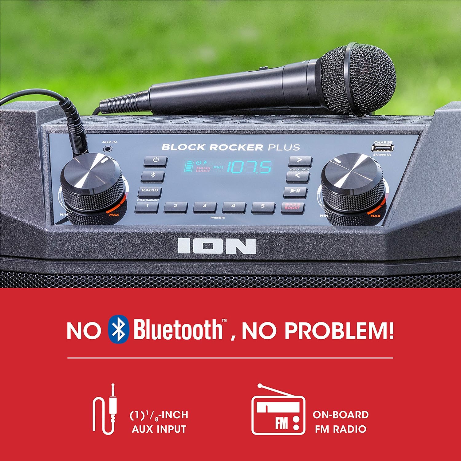 ION Audio Block Rocker Plus | 100W Portable Speaker, Battery Powered with Bluetooth, Microphone & Cable, AM/FM Radio, Wheels & Telescopic Handle and USB Charging For Smartphones & Tablets: Musical Instruments