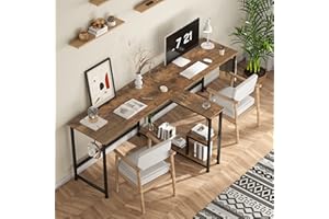 CAIYUN 83.7" Two Person Desk, Computer Desk with Storage Shelves, Office Desk with Monitor Stand, Long desks for Home Office,