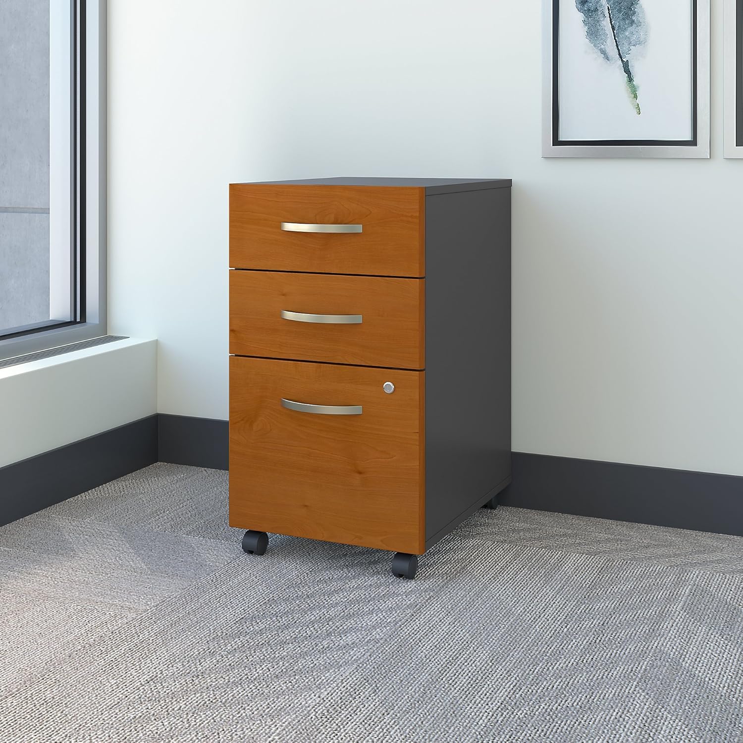 Bush Business Furniture Series C 3 Drawer Mobile File Cabinet in Natural Cherry: Furniture & Decor
