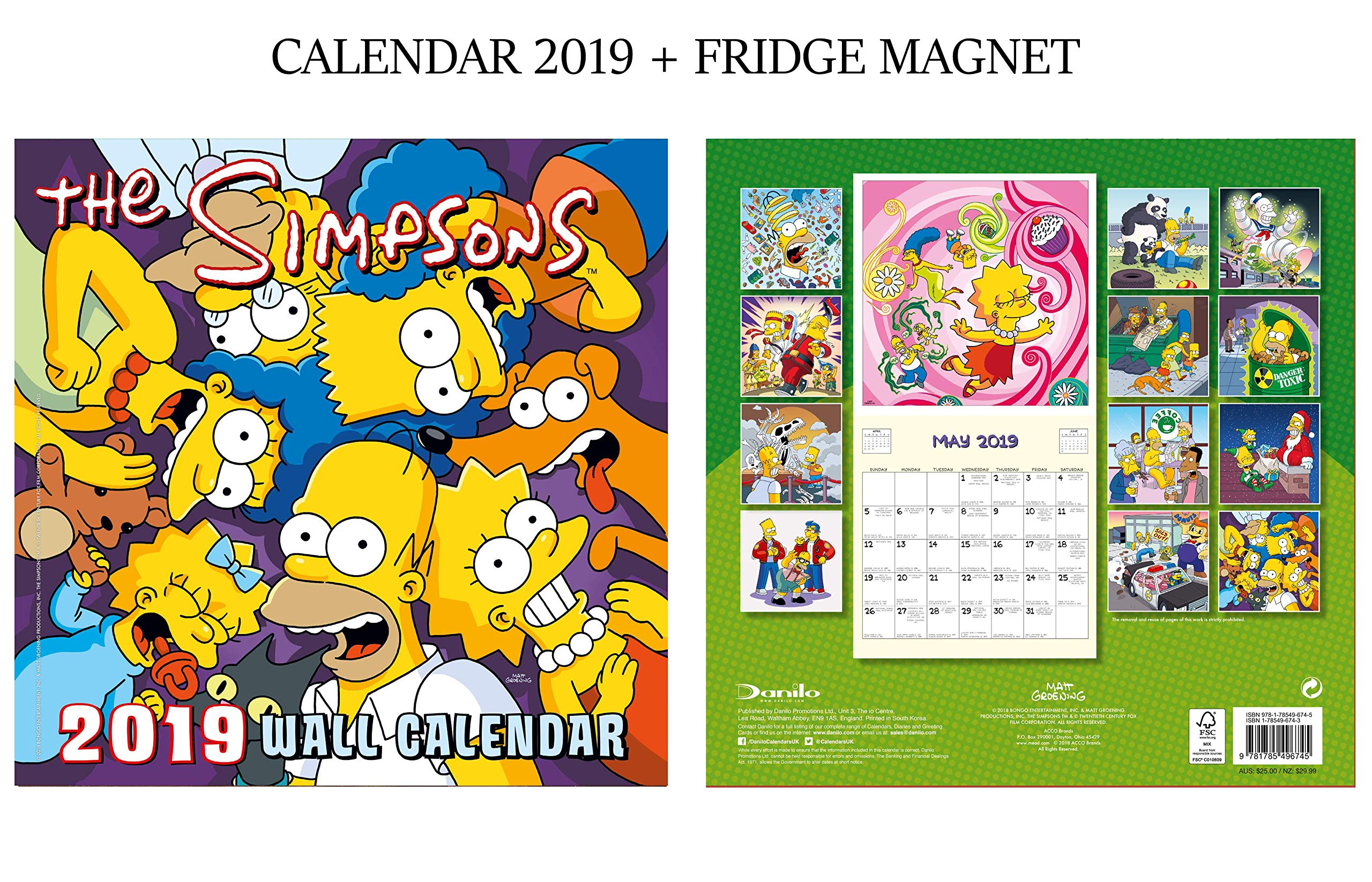 The Simpsons Official Calendar 2019 + The Simpsons Fridge Magnet