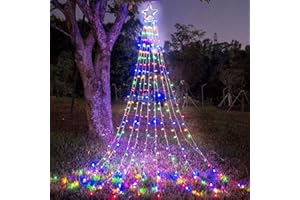 PUHONG Christmas Decorations Star Lights, 320 LED Christmas Tree Lights Outdoor,16.4Ft String Lights 8 Memory Modes with 14" Lighted Star for Xmas New Year (Iron-Multicolor)