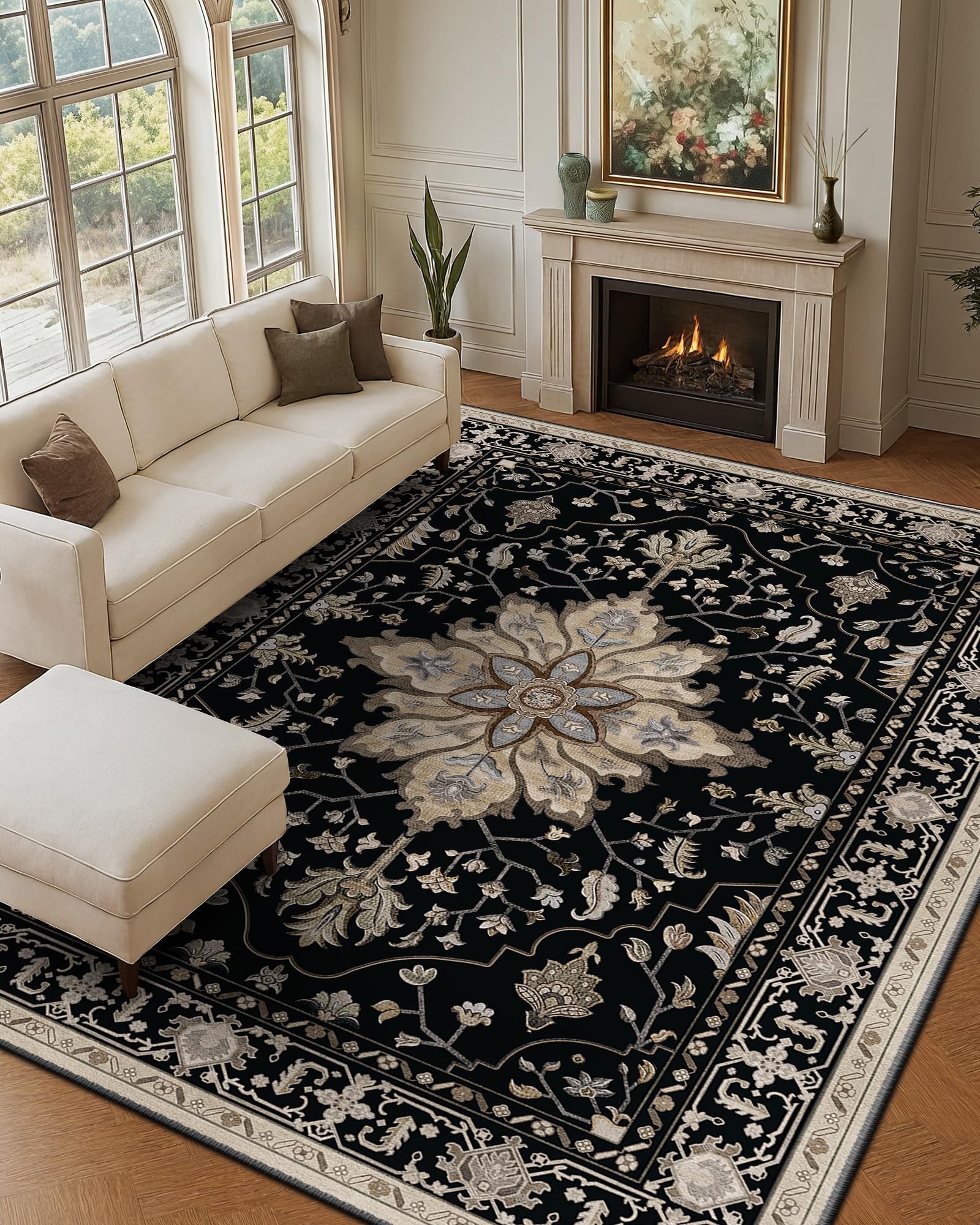 Deanery Rugs RELEANY Area Rugs 9'x12' Washable Non-Slip, Floral Vintage Distress ...