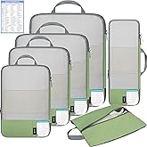 BAGAIL 6 Set Lightweight Compression Packing Cubes with Packing List, Anti-Tearing Expandable Organizer Bags for Travel, Matcha Green
