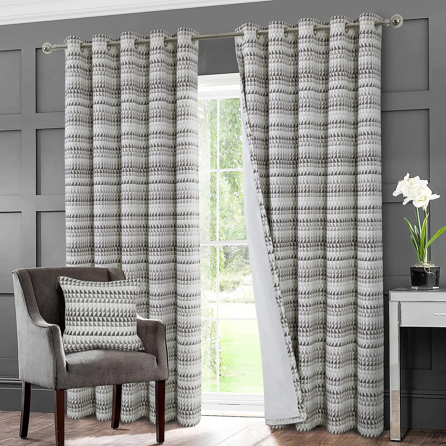 always4u 100% Blackout Curtains for Living Room Mini Geometric Jacquard Curtains Eyelet for Bedroom Modern Thermal Energy Saving Window Treatments 2 Panels Grey 46 * 54