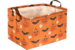 Sanjiaofen Rectangular Halloween Baskets,Pumpkin Basket for Kids with Handles. Candy Basket,Books Bins. (Halloween Pumpkin)