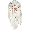La Senorita Spanish Flamenco Dance Shawl cream white gold red flower