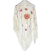 La Senorita Spanish Flamenco Dance Shawl cream white gold red flower