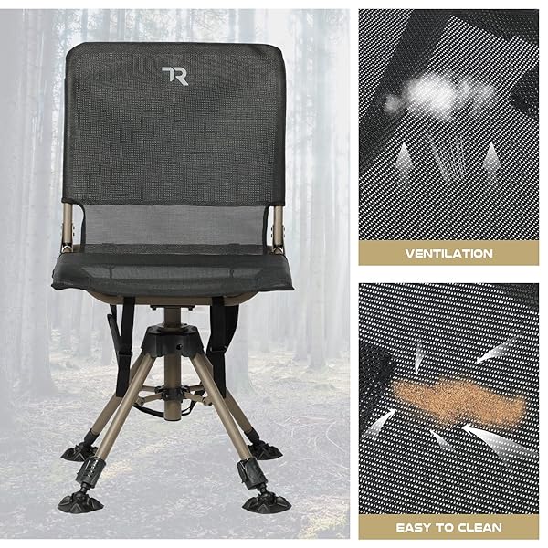 TR HUNTING CHAIR 360 DEGREE SILENT SWIVEL FOLDING CHAIR FOR BLINDS, 400LBS CAPACITY 2 LEGS ADJUSTABLE HEIGHT COMFORTABLE STABLE HUNTING SEATS, PORTABLE GROUND HUNTING CHAIR