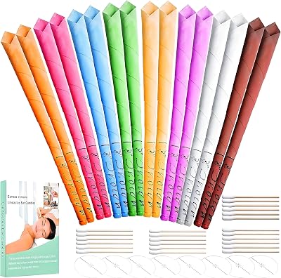 Lindastas Ear Candles 16pcs Hopi Beeswax 8 Colors 8 Discs + 30 Swabs