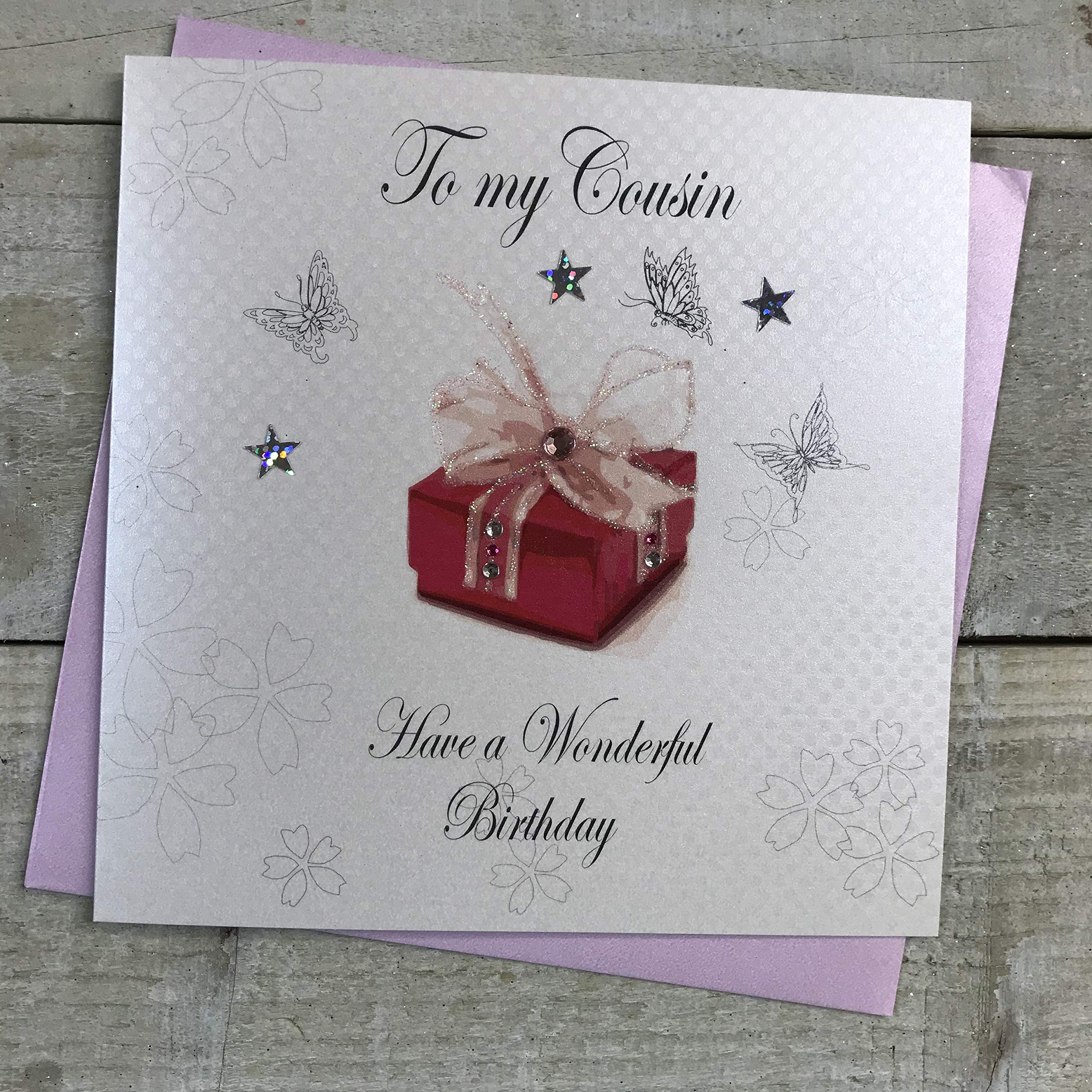 White Cotton Cards"to My Cousin Have A Wonderful Birthday" Handmade Birthday Card, BD93, white|grey|black, 16cm x 16cm