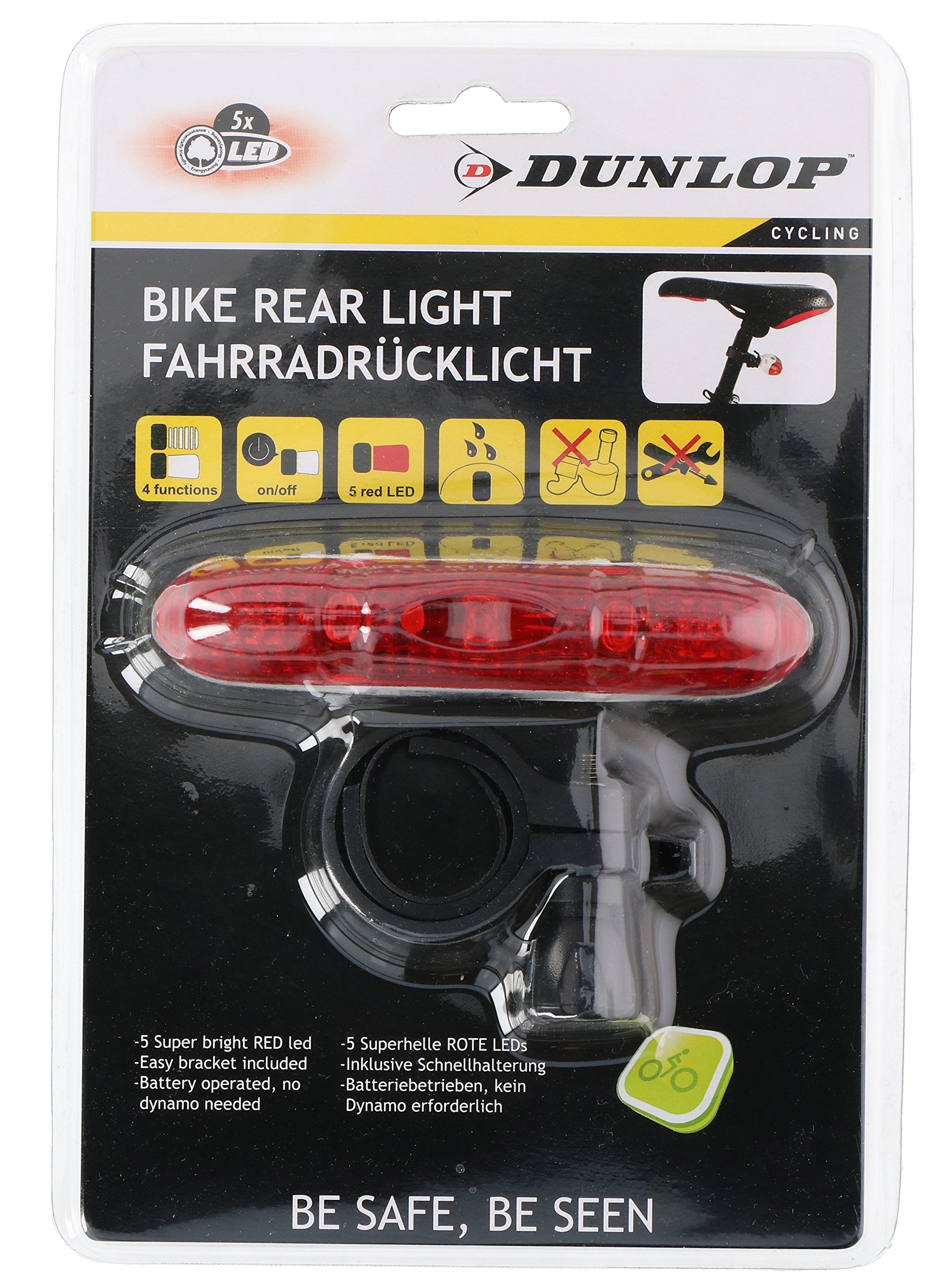 Dunlop Bike Fahrradrücklicht Rear Light – Red/Black, 1.1x3.5x2.2, 871125241690