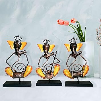 Buy Uniqkrafts Shri Ganpati Musician Showpiece Set Of 3 Pieces
