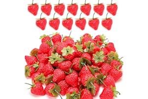 Meiwlong 30 PCS Artificial Strawberries Fake Plastic Red Strawberries Decoration Plastic Small Realistic Strawberries Ornament Party Holiday Cabinet Festival Home Kitchen