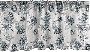 Lunarable Pine Cone Window Valance, Winter Themed Botanical Pattern and Needles Branches Print, Curtain Valance for Kitchen Bedroom Decor with Rod Pocket, 54