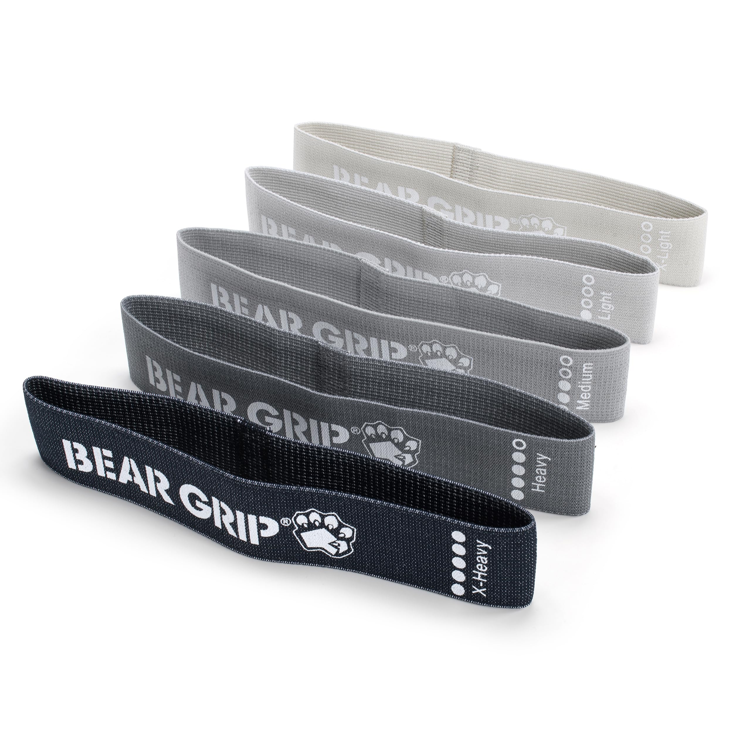 BEAR GRIP Fabric Resistance Bands for Working Out – Color-Coded Booty & Stretch Bands for Exercise, Legs, Glutes, Squats, Home Fitness, Yoga & Pilates – 5 Resistance Levels (Grey Shade, Standard) — image 1