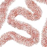 Willbond 50 Feet Christmas Tinsel Garland for Christmas Tree Decorations Metallic Tinsel Twist Garland Wedding Birthday Hanging Decorations Party Supplies (Milky, Rainbow, Rose Gold)