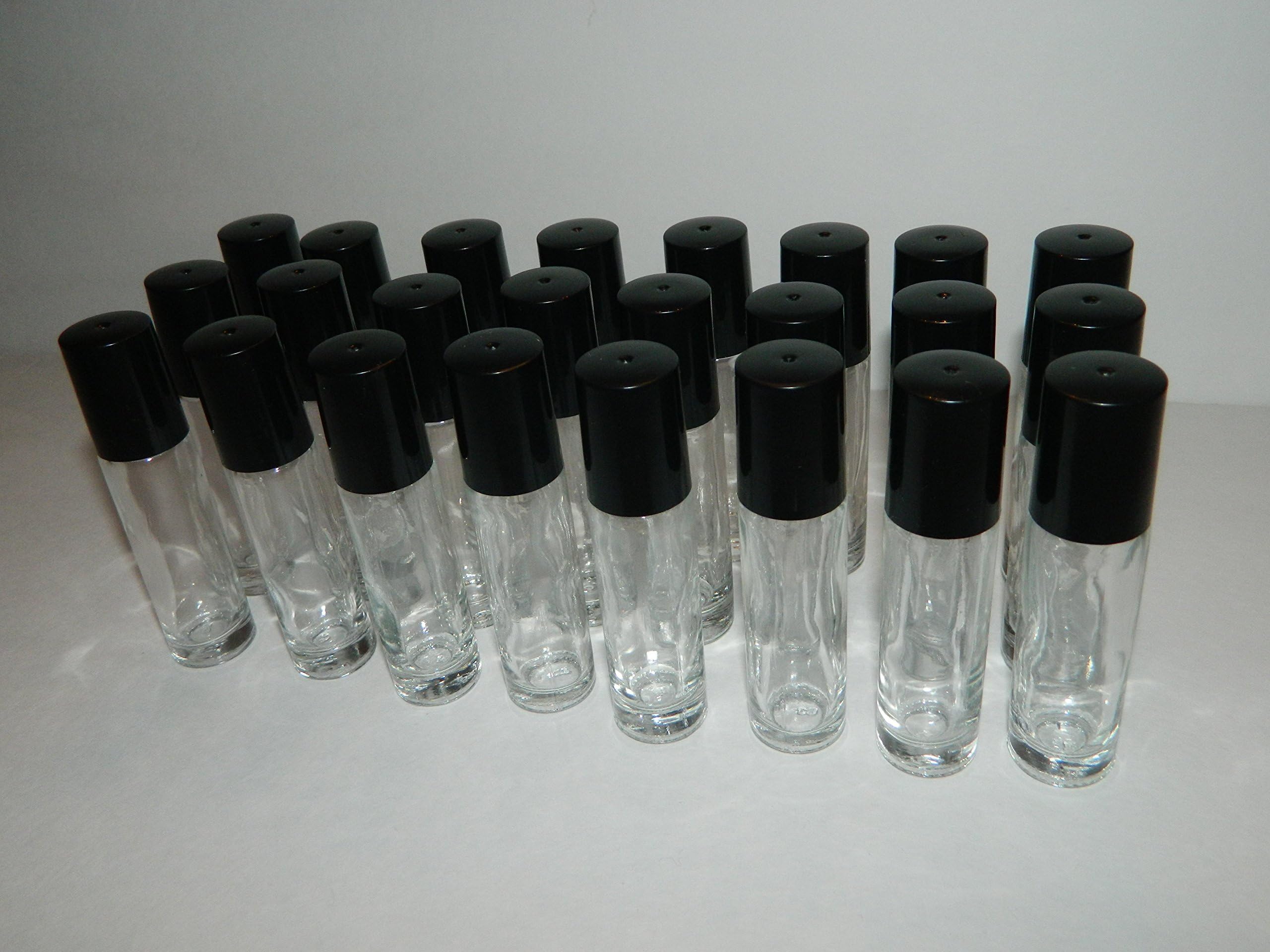 HIGHEST QUALITY Solid Clear Glass Roller Bottles - 24 PACK of 10ml Roll On Bottles - Refillable Roll-On Bottles for Aromatherapy, Essential Oils & Carrier Oils