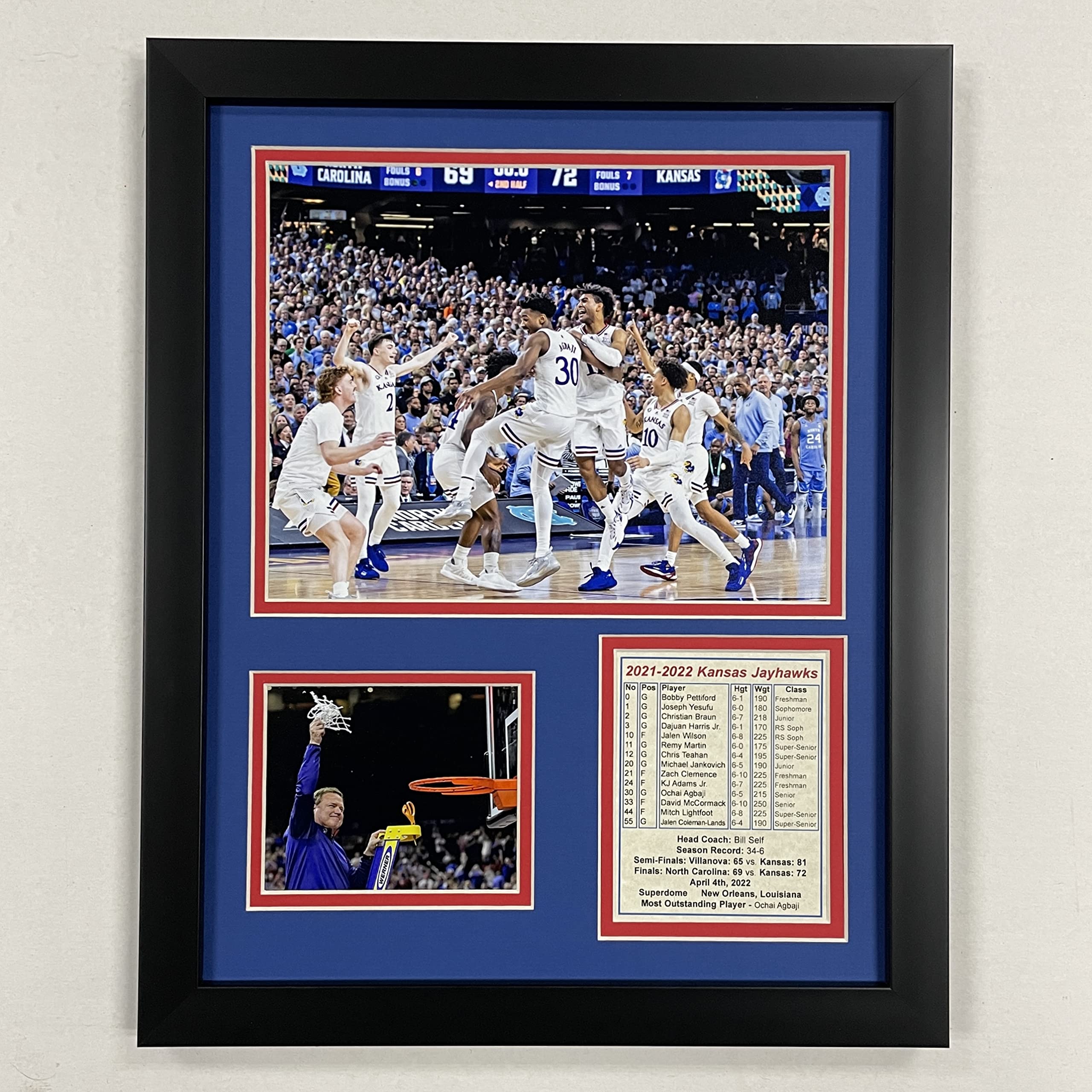Legends Never Die, Inc. Kansas Jayhawks | 2021-2022 National Champions | 12"x15" Framed Photo Collage (Celebration)