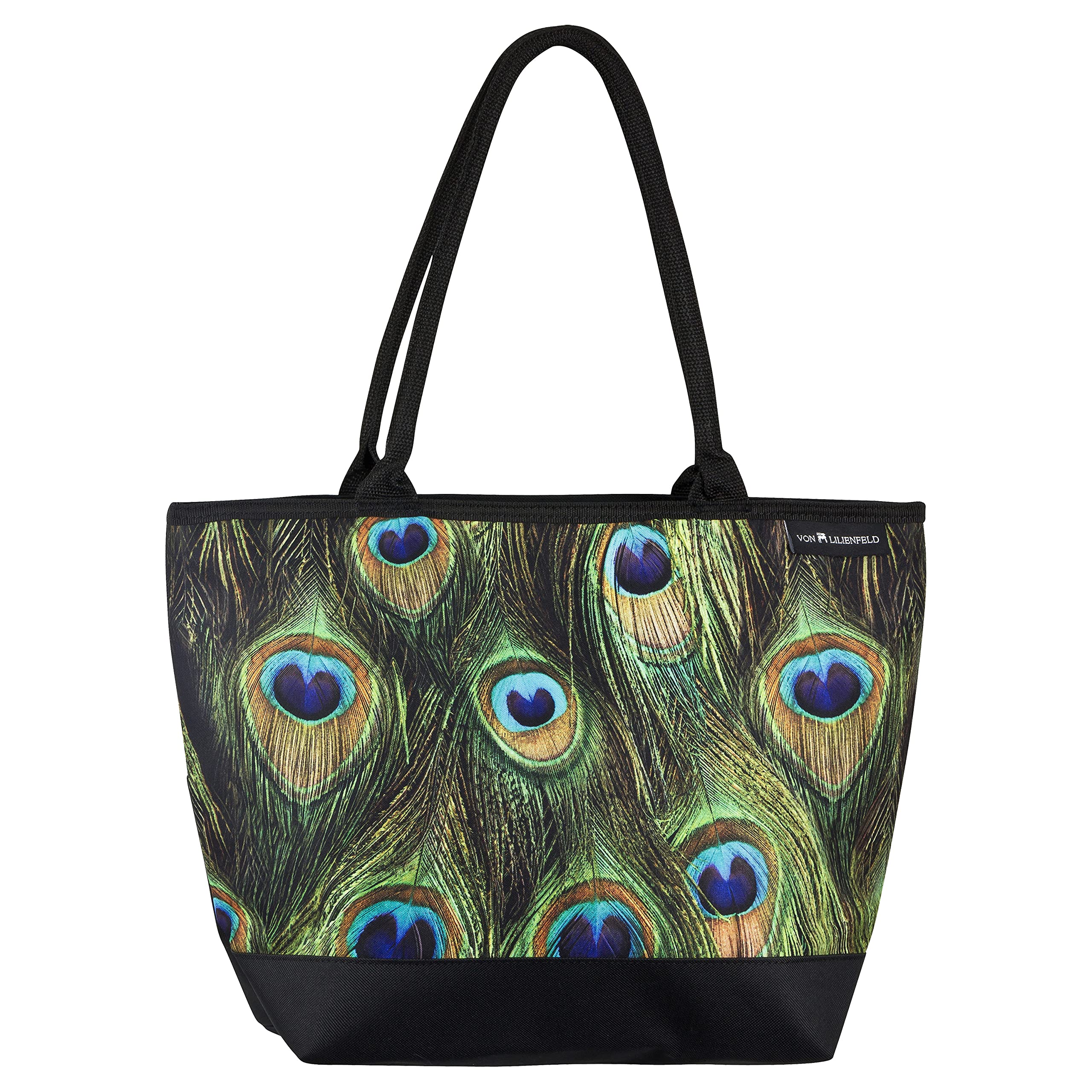 VON LILIENFELD® Tote Bag Shopper Spacious Lightweight Shopping Casual Travel Peacock Feather Bird