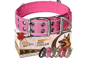 ADITYNA Heavy Duty Reflective Pink Dog Collar with Handle - Wide, Neoprene Padded for Large Female Dogs - Tactical, Durable, Comfortable for Walking, Training, Hiking