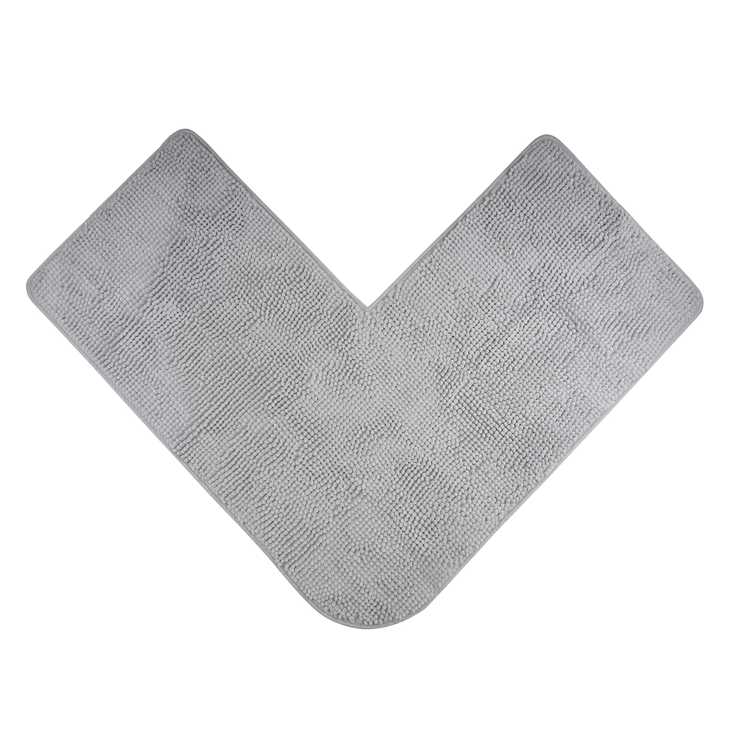 fluffy® Bath Mat for Corner Showers, made of Chenille, with Non-Slip Bottom (L-Shape | Inner Dimensions 50 x 50 cm, Grey) — image 1