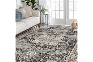 RUUGME Washable 5x7 Area Rugs - Large Rugs for Living Room Stain Resistant Carpet Vintage Rugs for Bedroom with Non Slip Backing Home Decor Floor Decoration Mat (5x7 Black)