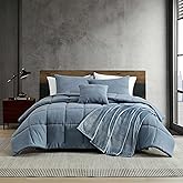 Kenneth Cole - King Bedding Set, Ultra-Soft 5 Piece Comforter Set w/Matching Pillowcases, Embroidered Pillow & Ombre Blanket (Stonewashed Urban Blue)