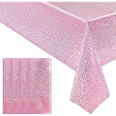 4 pcs Pale Pink Holographic Laser Tablecloths Light Pink Shiny Table Covers 40" x 108" Disposable Rectangle Table cloths for Girl Birthday Party Wedding Anniversary Bachelorette Baby Shower Décor